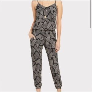 Allison Joy Leo Cami Sleeveless Jumpsuit Medium Black/White Pockets Lightweight